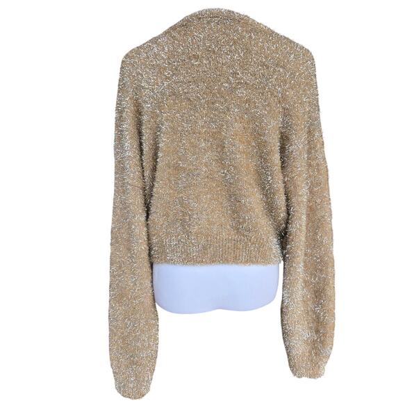 Forever 21 Metallic Fuzzy Knit Cropped Cardigan Sweater Sz L Y2K Glam/Partywear - Picture 6 of 9